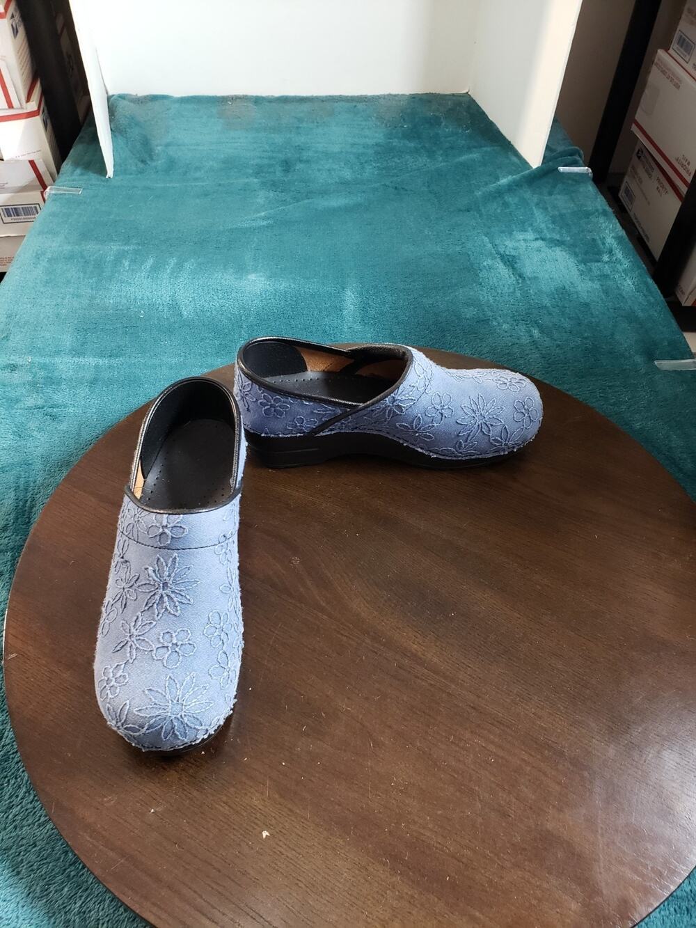 Sanita Clogs Size 7.5 Womens Blue Shoes Work Danish Floral Slip On